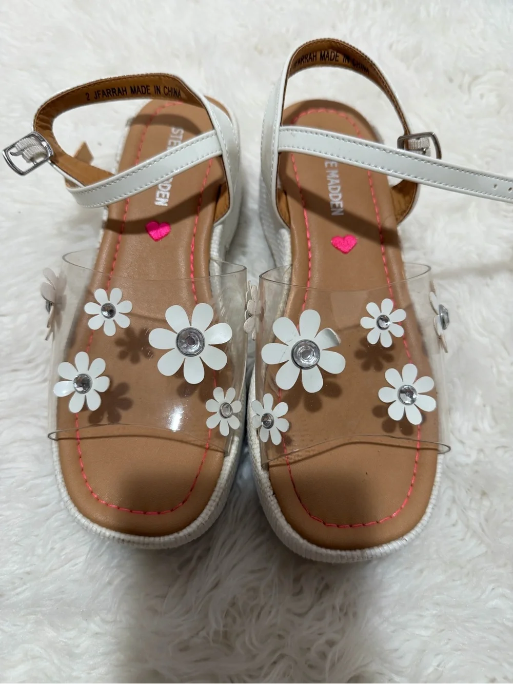 Steve Madden Kids Dori White Floral Daisy Clear Sandals Sz 2